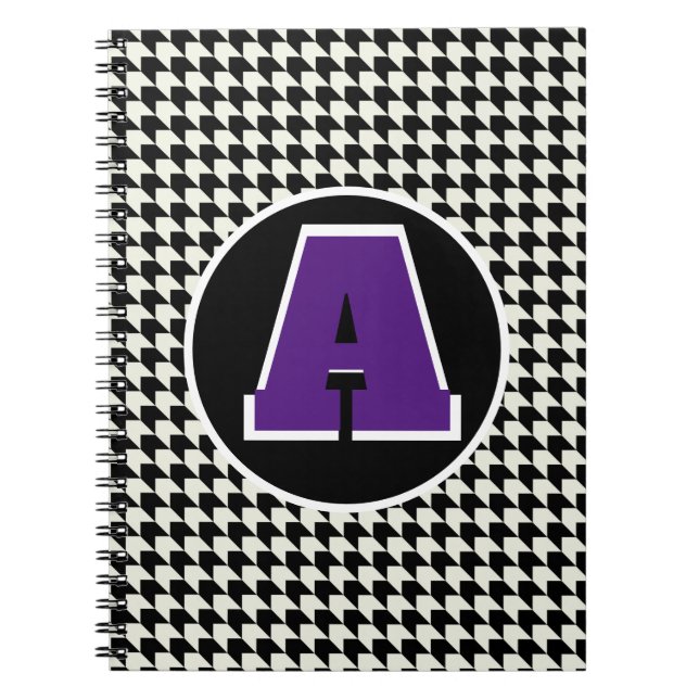 Espiral Caderno monograma xadrez houndstooth (Frente)