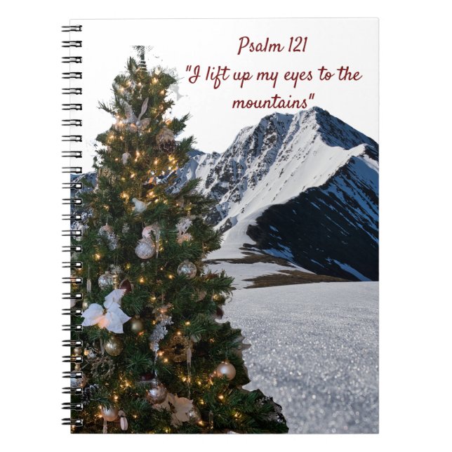 Espiral Caderno Montanhas da Árvore de Natal Salmo 121 (Frente)