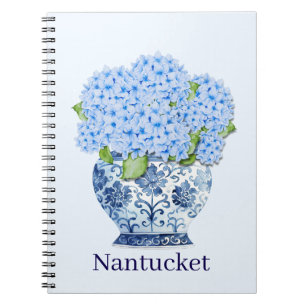 Espiral Caderno Nantucket Floral em Chinoiserie Azul e Bra