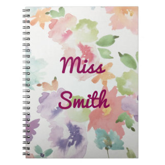 Espiral Caderno personalizado algumas flores da Aquarela