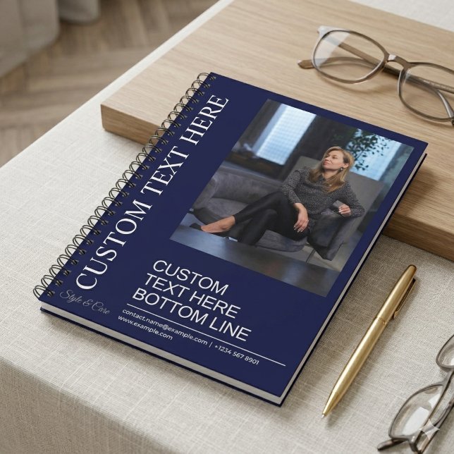 Espiral Caderno Personalizado Azul-Marinho Com Texto E Ima (Custom Navy Spiral Notebook With Text And Image)