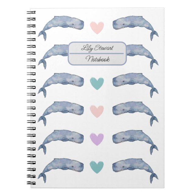 Espiral Caderno Personalizado Baleia Coração Arco-íris (Frente)