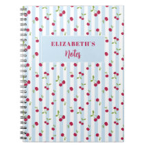 Caderno Personalizado Cereja Listras Azuis Retro F