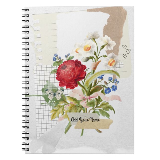 Espiral Caderno Personalizado Colagem de Flores Vintage (Frente)