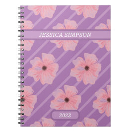 Espiral Caderno Personalizado com Flores Cor-de-Rosa e Lis