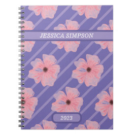 Espiral Caderno Personalizado com Flores Cor-de-Rosa e Lis