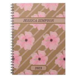 Espiral Caderno Personalizado com Flores Cor-de-Rosa e Lis