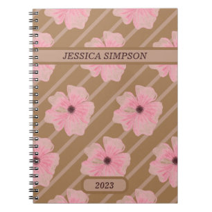 Espiral Caderno Personalizado com Flores Cor-de-Rosa e Lis