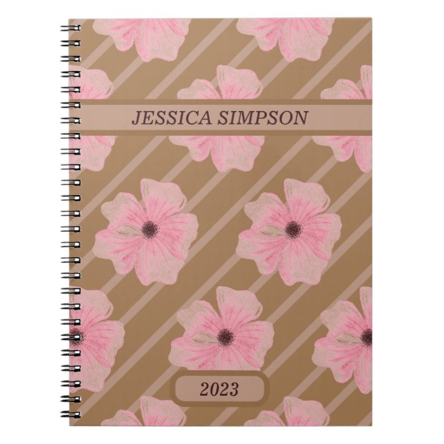 Espiral Caderno Personalizado com Flores Cor-de-Rosa e Lis (Frente)