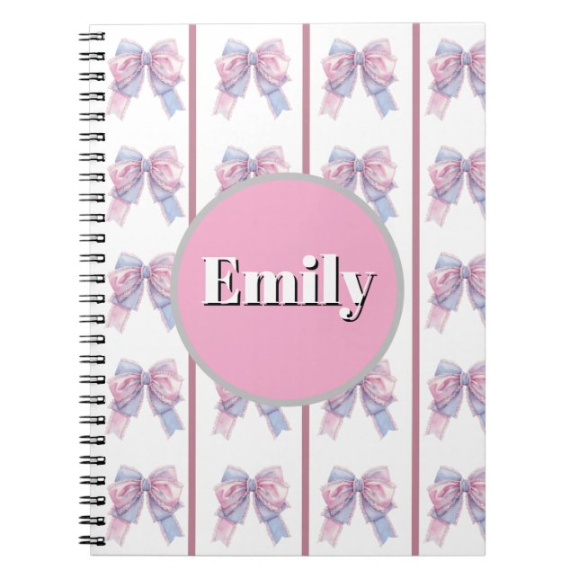 Espiral caderno personalizado com laço e nome (Frente)