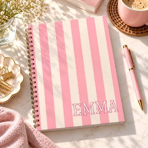 Espiral Caderno Personalizado com Listras Rosa Nome Custom