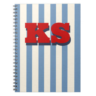 Espiral Caderno Personalizado com Monograma e Listras Azui