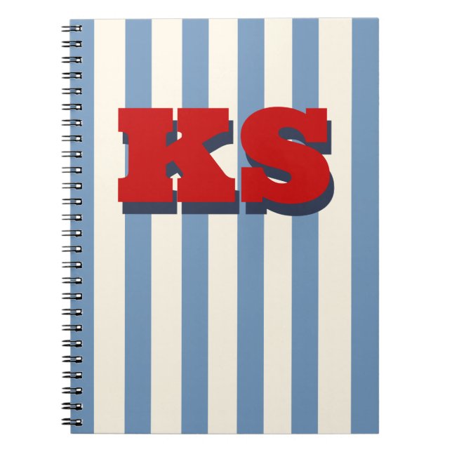 Espiral Caderno Personalizado com Monograma e Listras Azui (Frente)