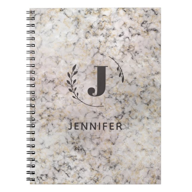 Espiral Caderno Personalizado com Monograma em Mármore com (Frente)