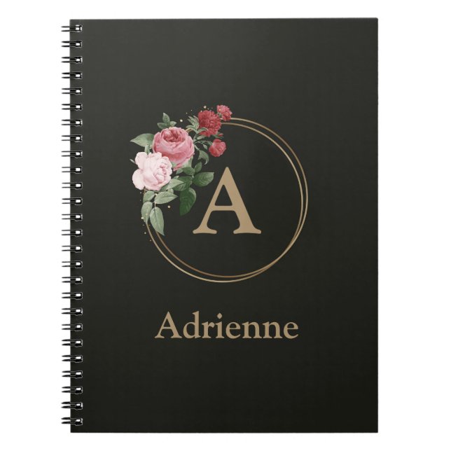 Espiral Caderno Personalizado com Monograma Floral e Nome (Frente)