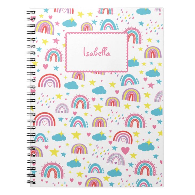 Espiral Caderno Personalizado Com Nome Design Arco-Íris pa (Frente)