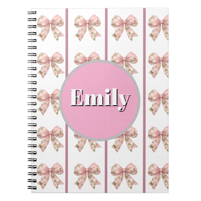 Espiral caderno personalizado com nome e laço (Frente)