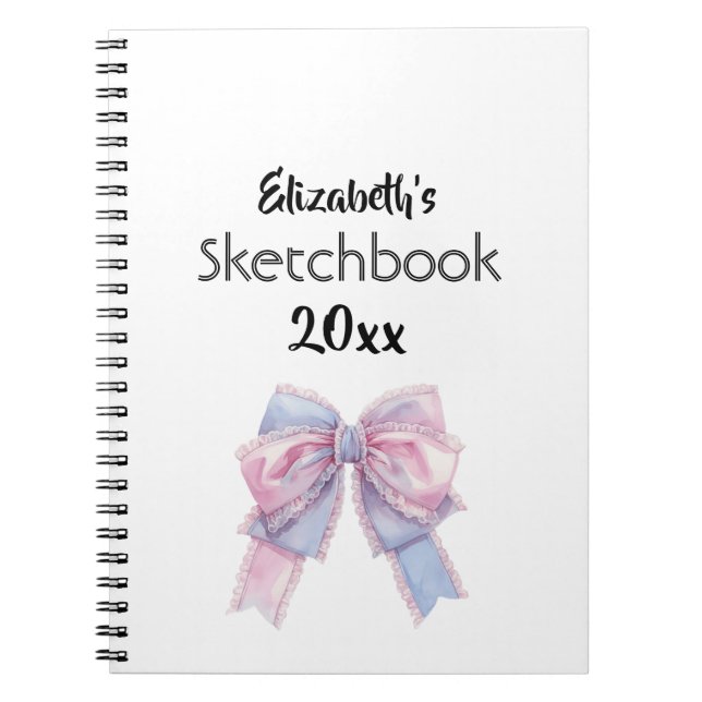 Espiral caderno personalizado com nome e laço (Frente)