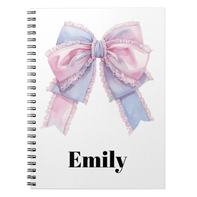 Espiral caderno personalizado com nome e laço (Frente)