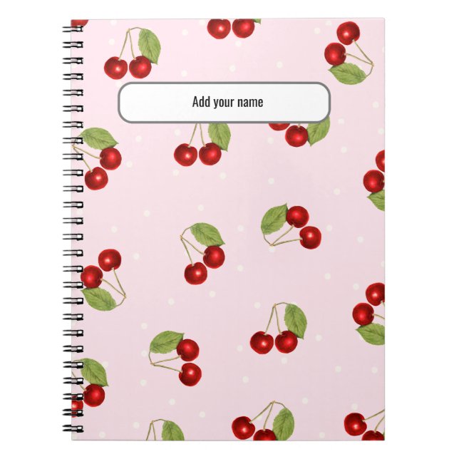 Espiral Caderno Personalizado com Padrão de Cereja (Frente)