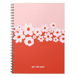 Espiral Caderno Personalizado com padrão de flor rosa verm