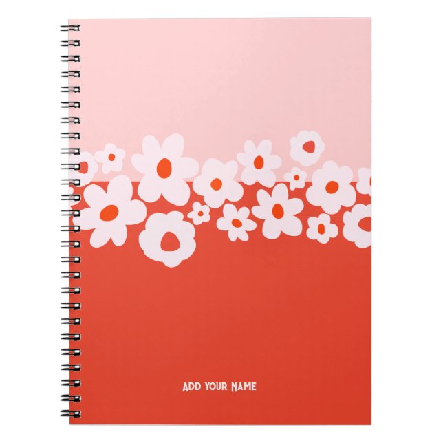 Espiral Caderno Personalizado com padrão de flor rosa verm (Frente)