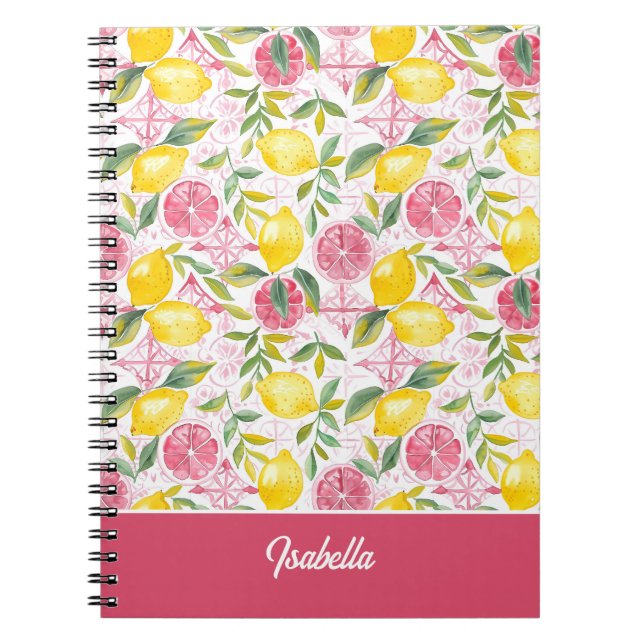 Espiral Caderno Personalizado com Padrão de Limão Journal (Frente)