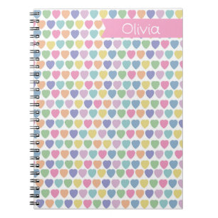 Espiral Caderno Personalizado Corações Pastel – Nome Perso