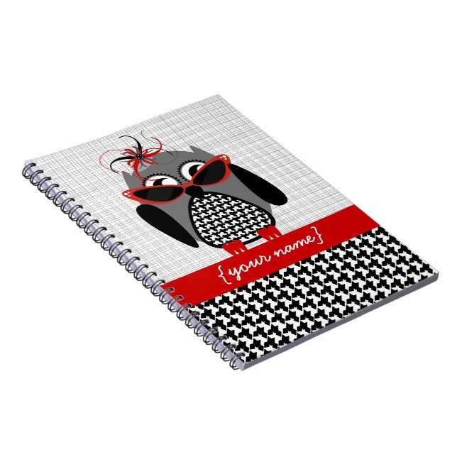 Espiral Caderno personalizado coruja de Houndstooth (Lado Direito)
