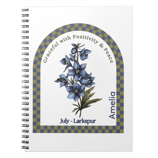 Espiral Caderno Personalizado da Flor do Mês de Julho (Frente)