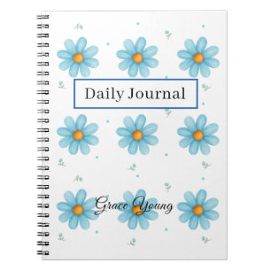 Espiral Caderno Personalizado da Margarida Azul Nome Perso
