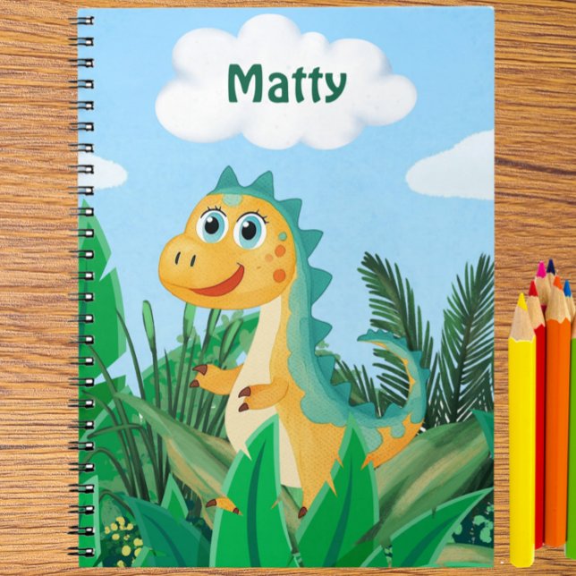 Espiral Caderno Personalizado de Aquarela Dinossauro para  (Cute dinosaur notebook, kids personalized journal, dino boys back to school notebook)