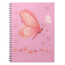 Caderno Personalizado de Borboleta Rosa e Corações