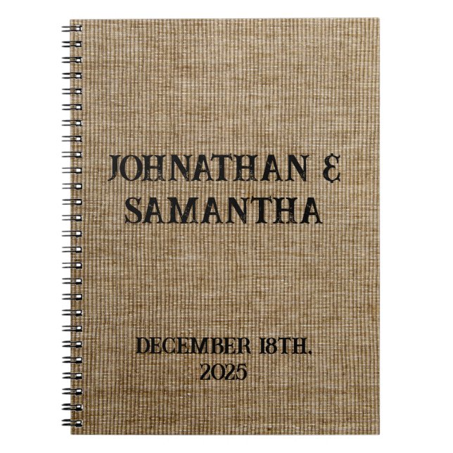 Espiral Caderno Personalizado de Casamento Rústico – Lona  (Frente)