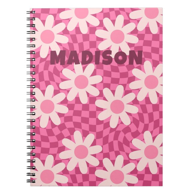Espiral Caderno Personalizado de Flores de Margarida Rosa  (Frente)