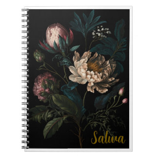 Espiral Caderno Personalizado de Flores Escuras