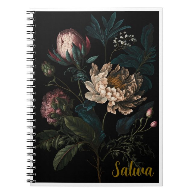 Espiral Caderno Personalizado de Flores Escuras (Frente)