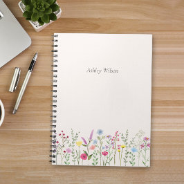 Espiral Caderno Personalizado de Flores Silvestres em Aqua