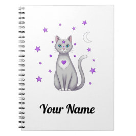 Espiral Caderno Personalizado de Gato Cinza Místico
