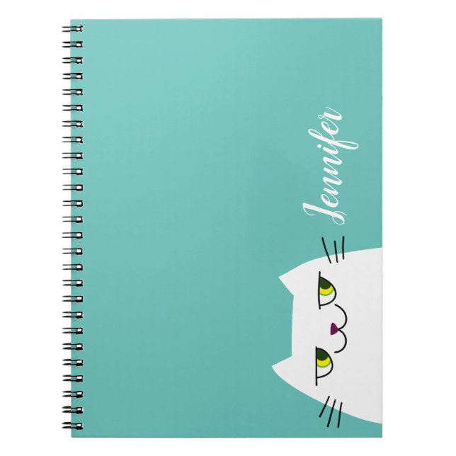 Espiral Caderno Personalizado de Gato Minimalista Azul Tur (Frente)