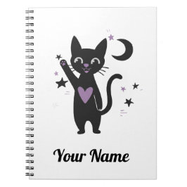 Espiral Caderno Personalizado de Gato Preto Fofo