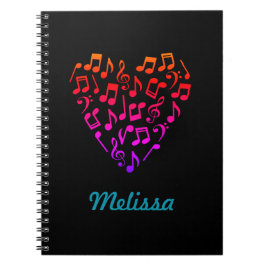 Espiral Caderno personalizado do coração da música do