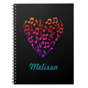 Espiral Caderno personalizado do coração da música do