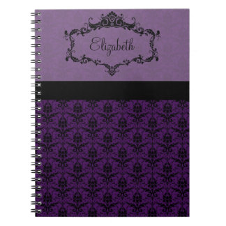 Espiral Caderno personalizado do damasco - roxo