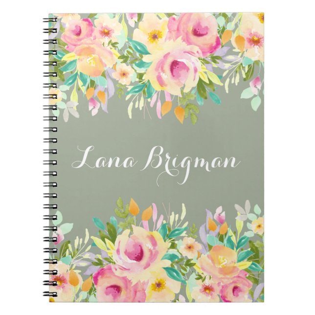 Espiral Caderno personalizado do Diário das flores da (Frente)