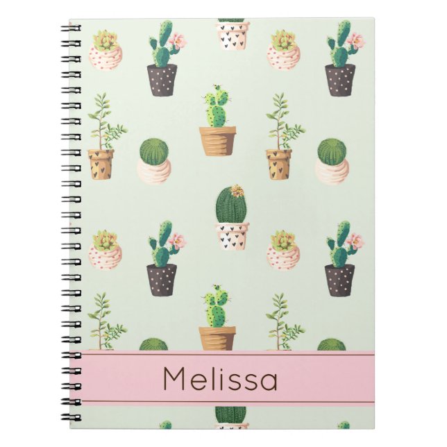 Espiral Caderno personalizado do impressão do cacto (Frente)