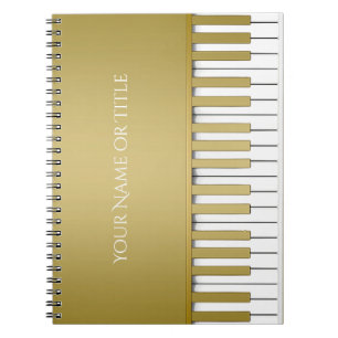 Espiral Caderno personalizado dourado do teclado de piano