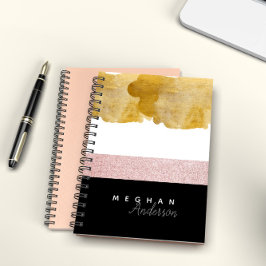 Espiral Caderno Personalizado Dourado e Rosa Brilho Elegan