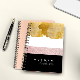 Espiral Caderno Personalizado Elegante Brilho Dourado e Ro