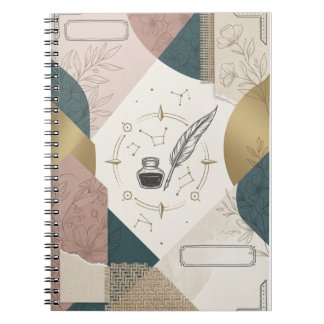 Espiral Caderno Personalizado Estético Vintage com Pena e